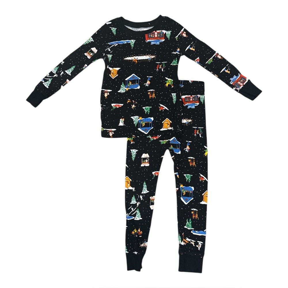Old Navy Kids Black Pajama Set with Festive Prin Long Sleeves 100% Cotton Size3T